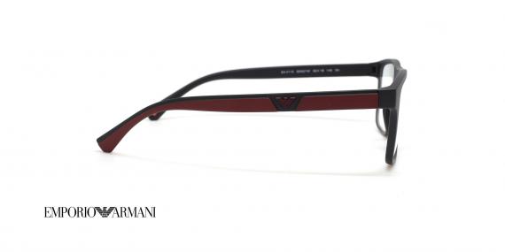 عینک طبی رویه دار آرمانی - مستطیل شکل - رنگ مشکی زرشکی - عکس زاویه کنار عینک طبی