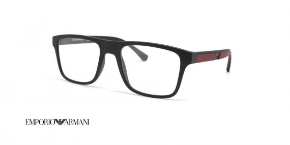 عینک طبی رویه دار آرمانی - مستطیل شکل - رنگ مشکی زرشکی - عکس زاویه سه رخ عینک طبی