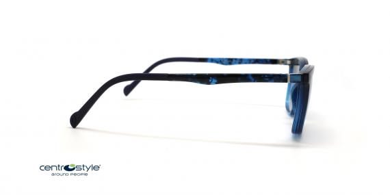 عینک طبی رویه دار سنترواستایل فریم مربعی کائوچویی آبی - عکس از زاویه کنار