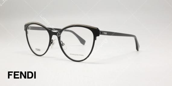 عینک طبی گربه ای فندی - بدنه فلزی مشکی - عکاسی وحدت - زاویه سه رخ