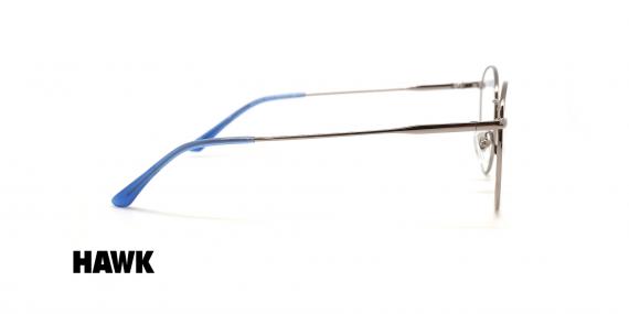 عینک طبی گرد فلزی هاوک فریم نقره ای - عکس از زاویه کنار