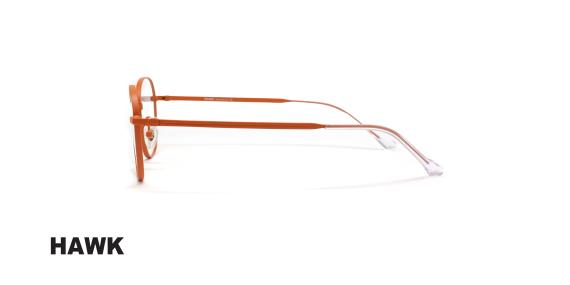 عینک طبی هاوک فریم فلزی شبه گرد به رنگ نارنجی - عکس از زاویه کنار
