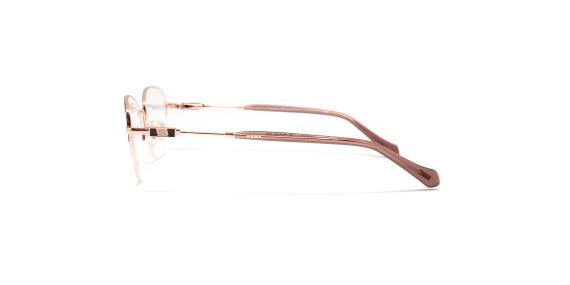 عینک طبی هاوک فریم زیر گریف شبه گربه ای به رنگ رز گلد و با خط ابرویی مشکی - عکس از زاویه کنار
