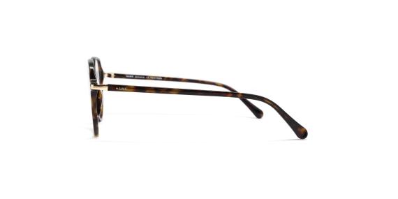 عینک طبی کائوچویی هاوک فریم شبه مربعی با زاویه ای های خمیده به زنگ قهوه ای هاوانا - عکس از زاویه کنار