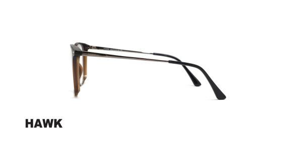 عینک طبی رویه دار هاوک فریم کائوچویی مربعی رنگ قهوه ای - عکس از زاویه کنار