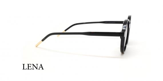 عینک آفتابی کائوچویی گرد پلاریزه لنا فریم مشکی عدسی مشکی - عکس از زاویه کنار