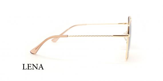 عینک آفتابی مربعی فلزی زنانه پلاریزه لنا فریم طلایی عدسی قهوه ای - عکس از زاویه کنار