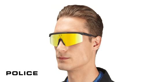 عینک آفتابی اسپورت پلیس لوییس همیلتون - Police SPLA28 -بدنه مشکی-لنز قهوه ای طراحی جیوه ای- عکس مدل