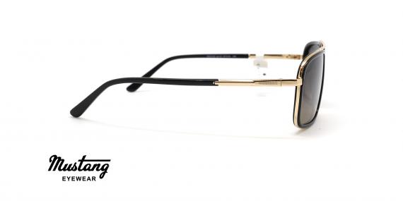 عینک آفتابی مردانه پلاریزه فریم مربعی مشکی طلایی و عدسی قهوه ای طیف دار - عکس از زاویه کنار