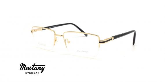 عینک طبی مستطیلی زیرگریف موستانگ فریم فلزی طلایی - عکس از زاویه سه رخ