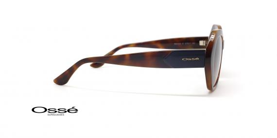 عینک آفتابی زنانه پروانه ای کائوچویی اوسه - قهوه ای هاوانا و عدسی بنفش طیف دار - عکس از زاویه کنار