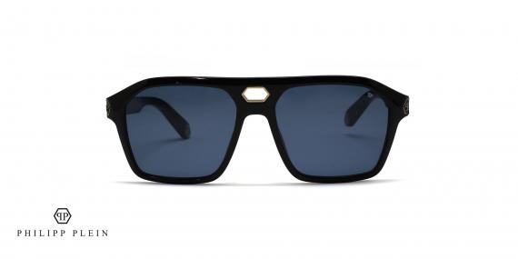 عینک آفتابی خلبانی مردانه فیلیپ پلین با بدنه استات مشکی و عدیب آبی -روبرو
