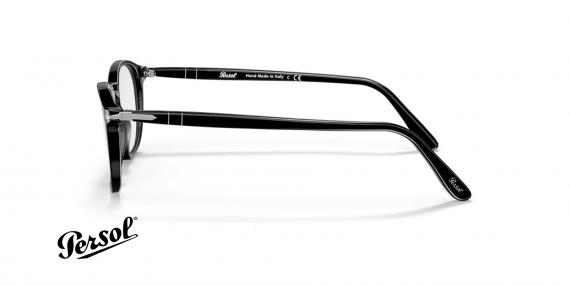عینک طبی کائوچویی پرسول فریم مربعی و مشکی براق - عکس از زاویه کنار