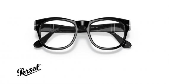 عینک طبی پرسول فریم کائوچویی مربعی ضخیم مشکی براق - عکس از زاویه روبرو بسته