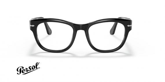 عینک طبی پرسول فریم کائوچویی مربعی ضخیم مشکی براق - عکس از زاویه روبرو