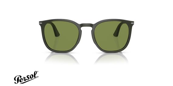 عینک آفتابی پرسول فریم استات شبه گرد به رنگ سبز زیتونی مات و شیشه سبز - عکس از زاویه روبرو