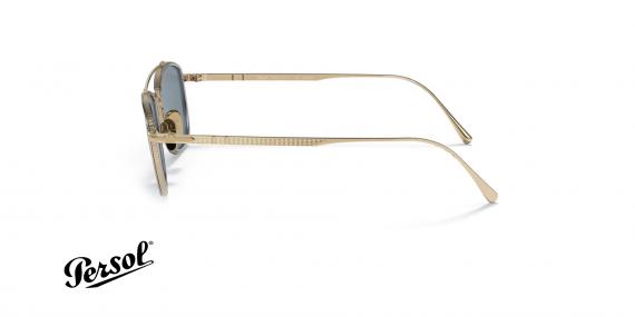 عینک آفتابی فلزی مربعی پرسول فریم طلایی نقره ای و عدسی آبی - عکس از زاویه کنار