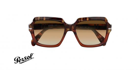 عینک آفتابی کائوچویی پرسول مربعی فریم قهوه ای هاوانا،قهوه ای شیشه ای و عدسی قهوه ای - عکس از زاویه روبرو