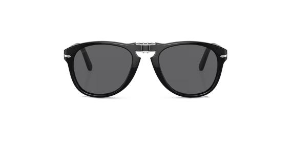 عینک آفتابی پرسول مدل استیو مک کوئین فریم کائوچویی مشکی و عدسی خاکستری تیره با دسته های تاشو - عکس از زاویه روبرو