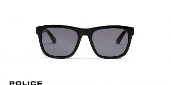 عینک آفتابی پلیس فریم کائوچویی مربعی مشکی رنگ و عدسی دودی - عکس از زاویه روبرو