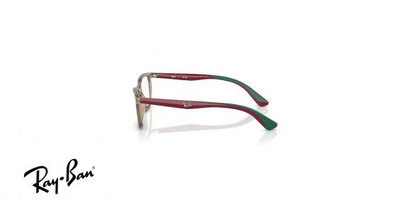 عینک طبی بچگانه ریبن با بدنه قهوه‌ای شفاف و دسته های زرشکی و سبز - نیم‌رخ