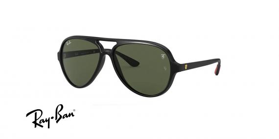 عینک آفتابی خلبانی ری بن مدل فراری فریم کائوچویی مشکی،عدسی سبز - عکس از زاویه سه رخ 