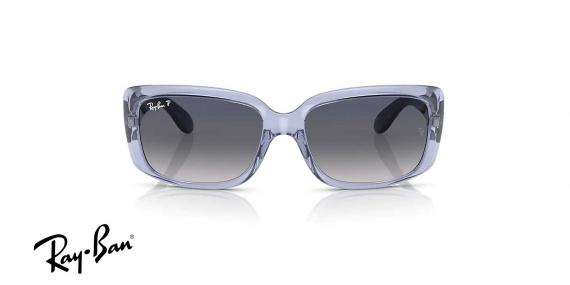 عینک آفتابی پلاریزه مستطیلی بیس‌دار ری‌بن با بدنه آبی شیشه‌ای و عدسی آبی - زاویه روبرو