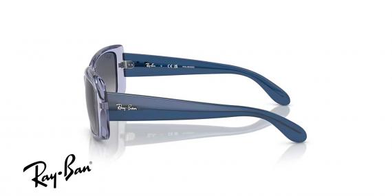 عینک آفتابی پلاریزه مستطیلی بیس‌دار ری‌بن با بدنه آبی شیشه‌ای و عدسی آبی - زاویه نیم‌رخ