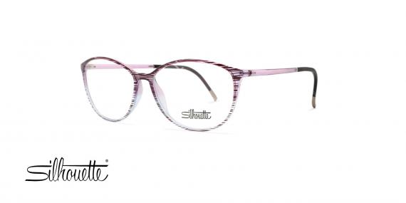 عینک طبی مدل گربه ای سیلوئت - بنفش رنگ رو به شیشه ای رنگ - عکاسی وحدت - زاویه سه رخ