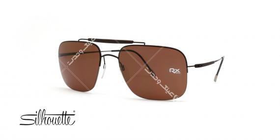 عینک آفتابی مستطیلی سیلوت قهوه ای با بدنه قهوه ای - عکاسی توسط عینک وحدت - زاویه ی راست به