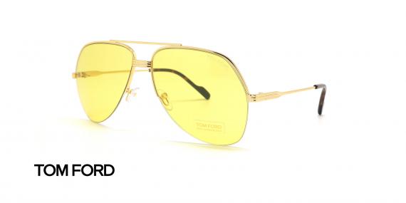 عینک شب طرح خلبانی طلایی شیشه زرد تام فورد - عکاسی عینک وحدت - زاویه سه رخ