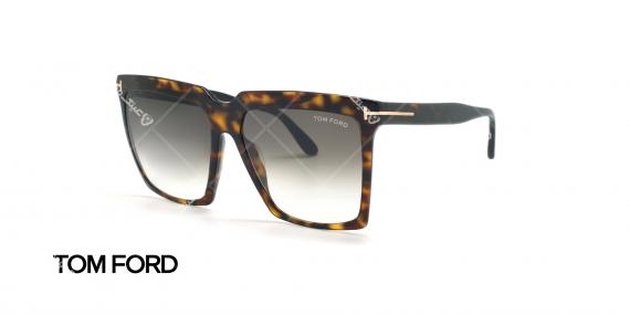 عینک آفتابی مربعی بزرگ تام فورد رنگ بدنه قهوه ای هاوانا - عکاسی وحدت - زاویه سه رخ
