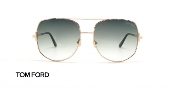 عینک آفتابی تام فورد فلزی بزرگ - بدنه طلایی شیشه سبز سایه روشن - زاویه روبرو
