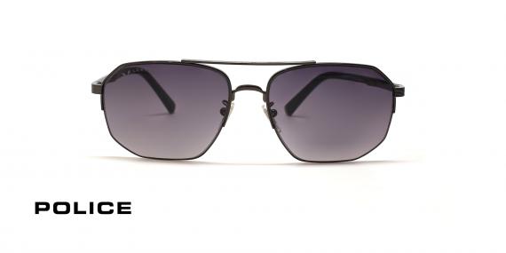 عینک آفتابی پلیس مدل لوییس همیلتون فریم کرومی خلبانی حدقه چند ضلعی و عدسی بنفش - عکس از زاویه روبرو