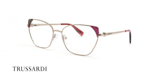 عینک طبی فلزی طرح گربه ای - گوشه بالا قرمز رنگ - عکاسی عینک وحدت - زاویه سه رخ