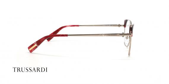 عینک طبی فلزی طرح گربه ای - گوشه بالا قرمز رنگ - عکاسی عینک وحدت - زاویه کنار
