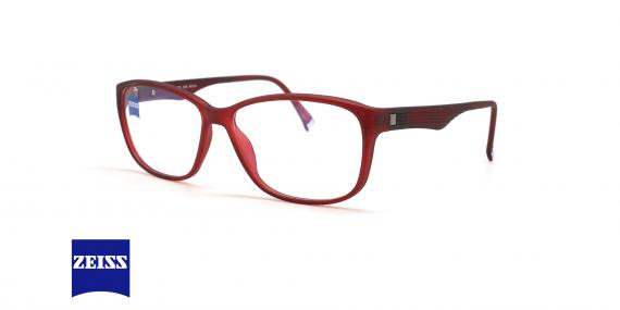 عینک طبی کائوچویی مستطیلی زایس - رنگ قرمز - عکس زاویه سه رخ 