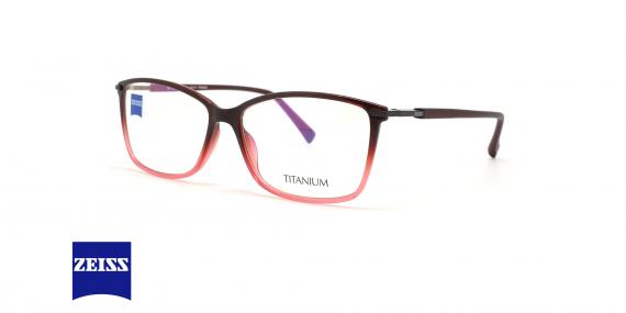عینک طبی کائوچویی مستطیلی زایس - رنگ قرمز و مشکی - عکس زاویه سه رخ