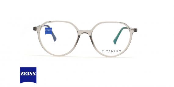 عینک طبی گرد فلزی زایس مدل ZS10014 - جنس تیتانیوم - رنگ نقره ای مشکی - عکس زاویه روبرو
