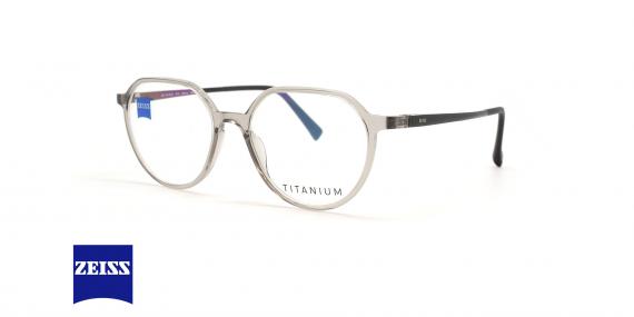 عینک طبی گرد فلزی زایس مدل ZS10014 - جنس تیتانیوم - رنگ نقره ای مشکی - عکس زاویه سه رخ