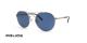عینک آفتابی پلیس سری لوئیس همیلتون فریم خلبانی دو پل فلزی رنگ نقره ای حدقه ها گرد و آبی رنگ - عکس از زاویه سه رخ 