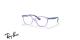 عینک طبی بچگانه ری بن فریم استات مربعی حدقه ها بنفش شفاف و دسته های بنفش و آبی - عکس از زاویه سه رخ