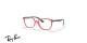عینک طبی بچگانه ری بن فریم استات مربعی حدقه ها قرمز شفاف و دسته ها قرمز و طوسی - عکس از زاویه سه رخ