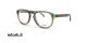 عینک طبی Rédélé فریم کائوچویی شیشه ای طوسی رنگ با خط نازک سبز فسفری روی دسته ها حدقه بیضی رنگ - عکس از زاویه سه رخ