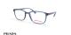 عینک طبی پرادا فریم کائوچویی مستطیلی رنگ آبی شیشه ای - عکس از زاویه سه رخ