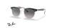 عینک آفتابی ری بن فریم کائوچویی مربعی به رنگ مشکی و سفید شیشه ای و عدسی خاکستری - عکس از زاویه سه رخ