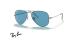 عینک آفتابی خلبانی ری بن فلزی دو پل - نقره ای و عدسی آبی - عکس از زاویه سه رخ
