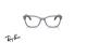عینک طبی بچگانه ری بن فریم استات مربعی رنگ حدقه ها طوسی آبی شفاف و دسته ها آبی و طوسی هاوانا - عکس از زاویه روبرو