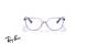 عینک طبی بچگانه ری بن فریم استات مربعی حدقه ها بنفش شفاف و دسته های بنفش و آبی - عکس از زاویه روبرو