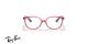 عینک طبی بچگانه ری بن فریم استات مربعی حدقه ها قرمز شفاف و دسته ها قرمز و طوسی - عکس از زاویه روبرو